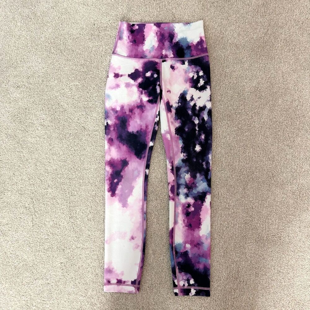 Lululemon Leggings Small 4/6 Purple Pink Watercolor Abstract High Rise Crop